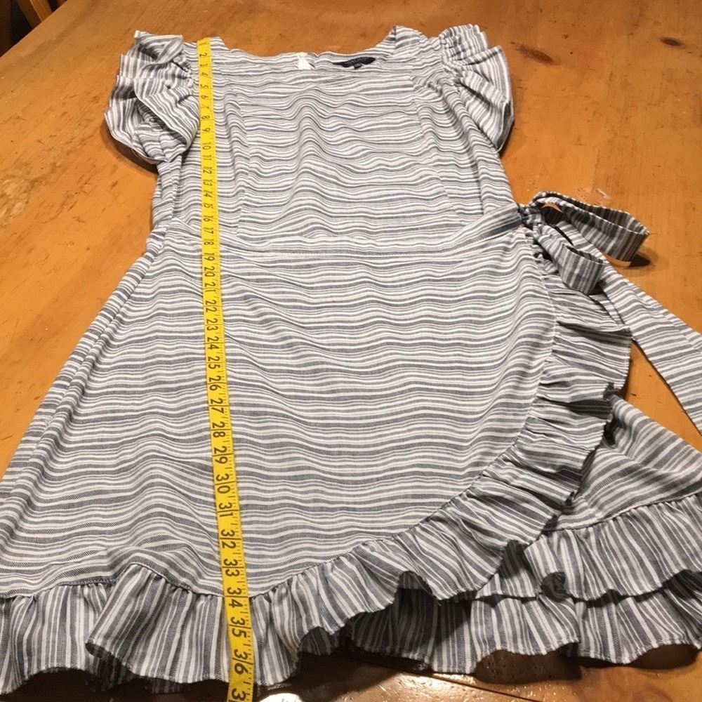 Lucky Brand Preppy Black White Striped Ruffle Faux Wrap Cotton Dress Cottagecore - Picture 4 of 9